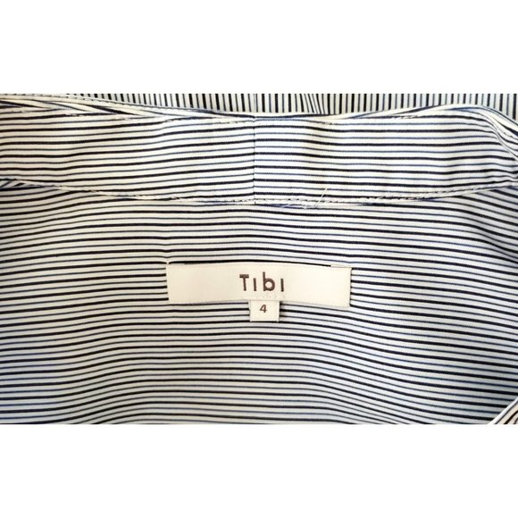 Tibi  Blue Jones Asymmetric Striped Shirt Tortoiseshell Buttons Sz 4 - Picture 7 of 11